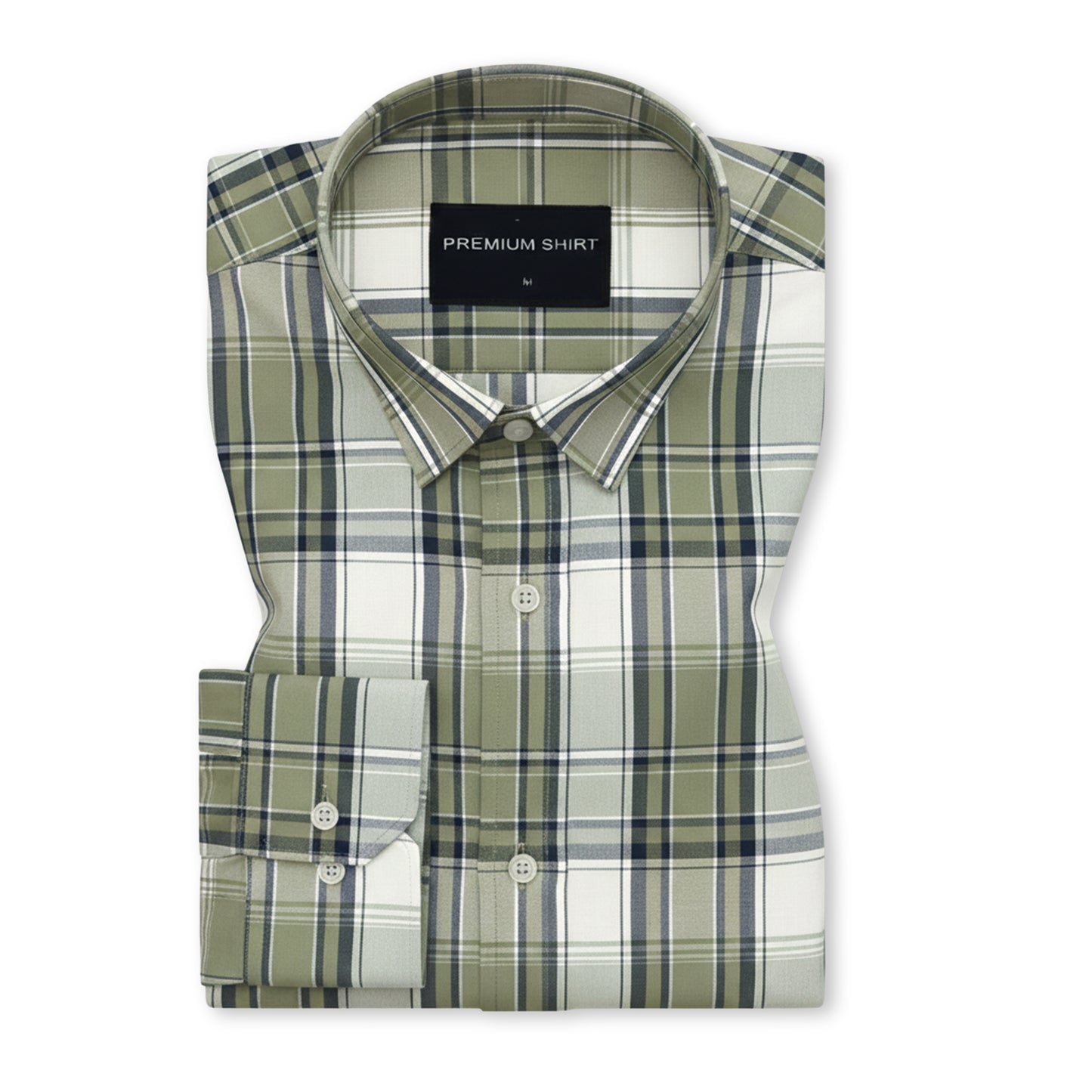 Olive Green Classic Check Paper Cotton Shirt For Men