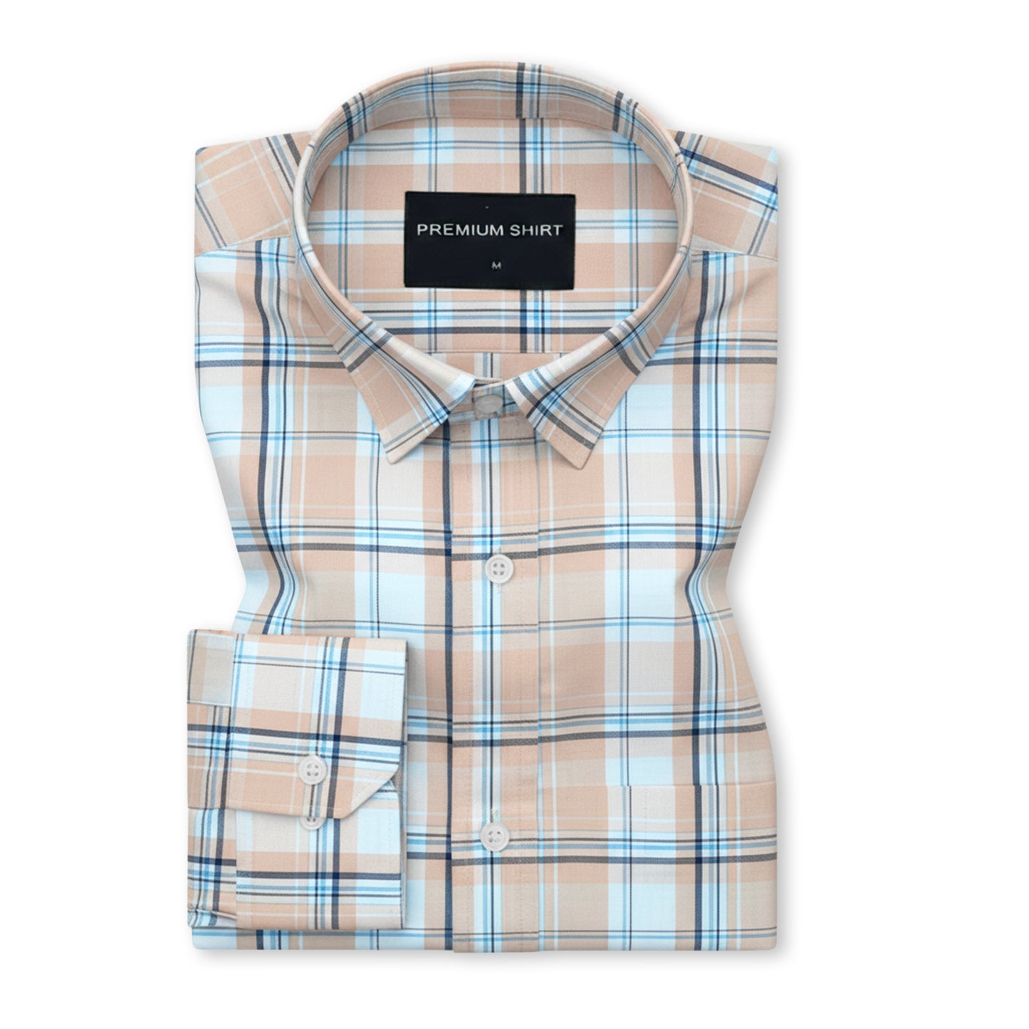 Peach White Classic Check Paper Cotton Shirt for Men