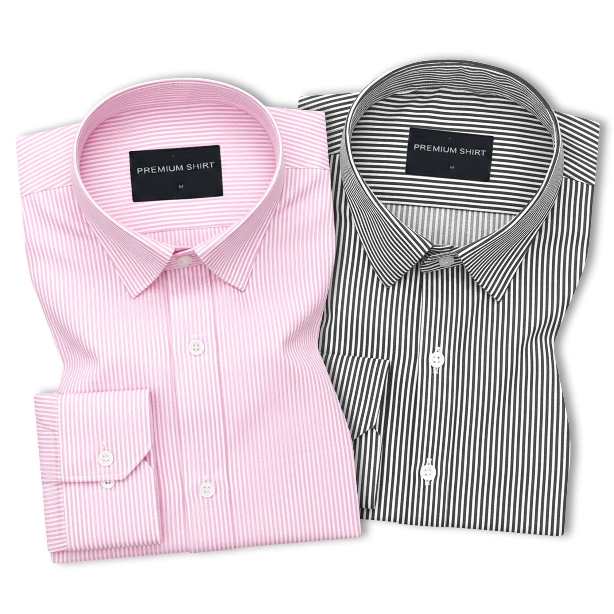 Pack of 2 Pink & Black Cotton Blend Stripes Shirts Bundle For Men