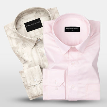 Pink Satin & Sandstone Abstract Linen Shirts Bundle for Men