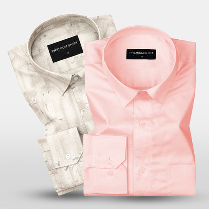 Pack of 2 Blush Pink Satin & Sandstone Abstract Linen Shirts Bundle for Men