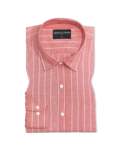 Coral Red Pinstripe Oxford Shirt