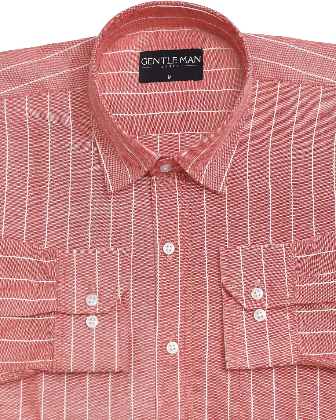 Coral Red Pinstripe Oxford Shirt