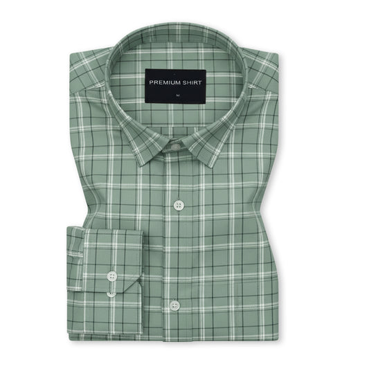 Sage Green Classic Check Cotton Blend Shirt for Men