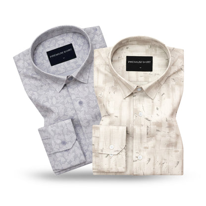 Pack of 2 Frosted Lavender & Sandstone Abstract Linen Shirts Bundle For Men