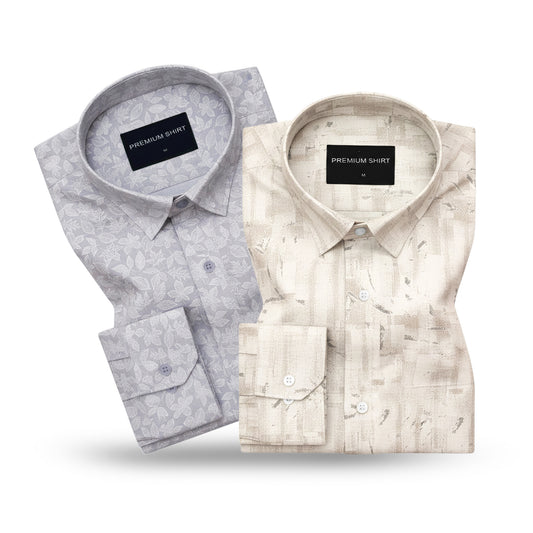 Pack of 2 Frosted Lavender & Sandstone Abstract Linen Shirts Bundle For Men