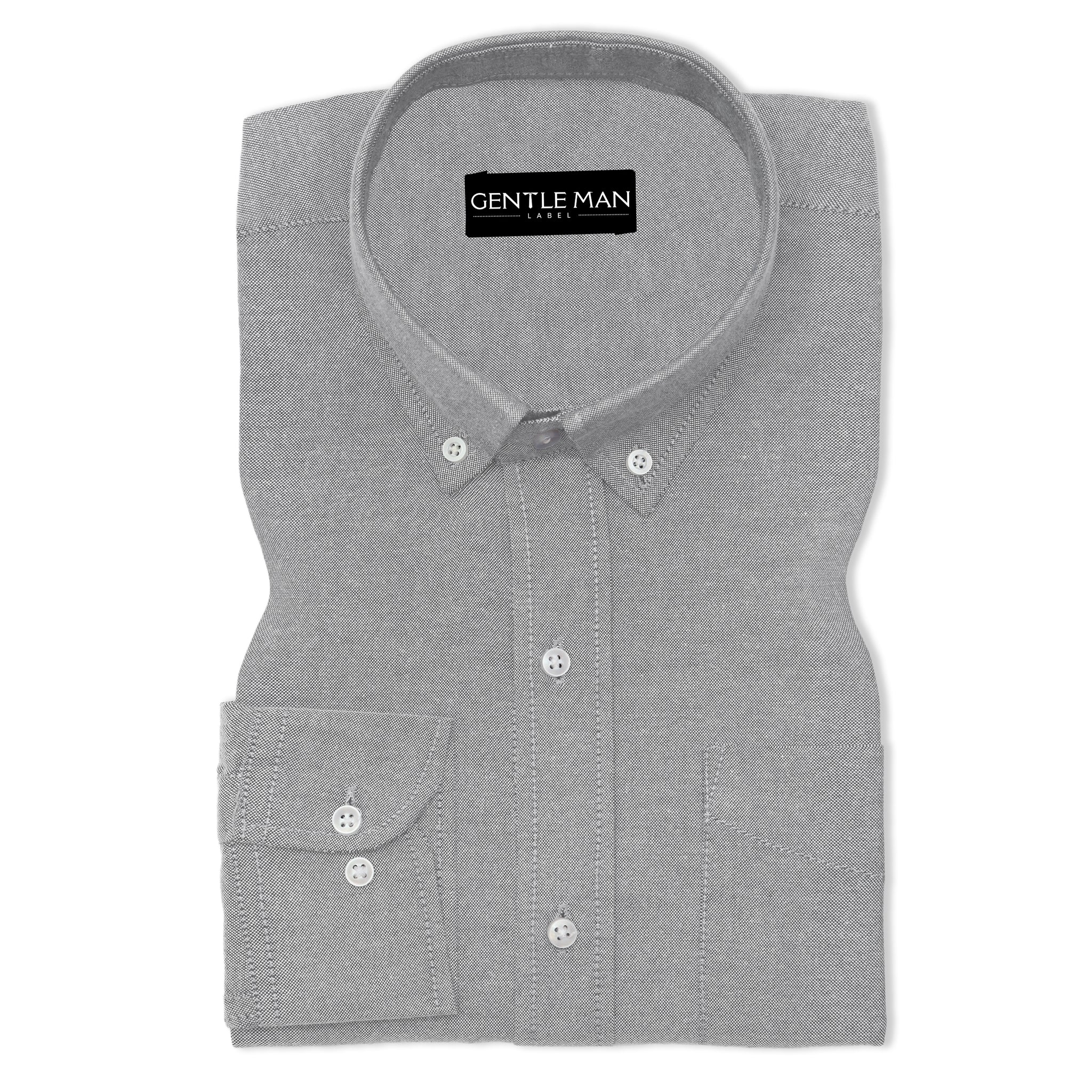 Silver Oxford Cotton Shirt For Man