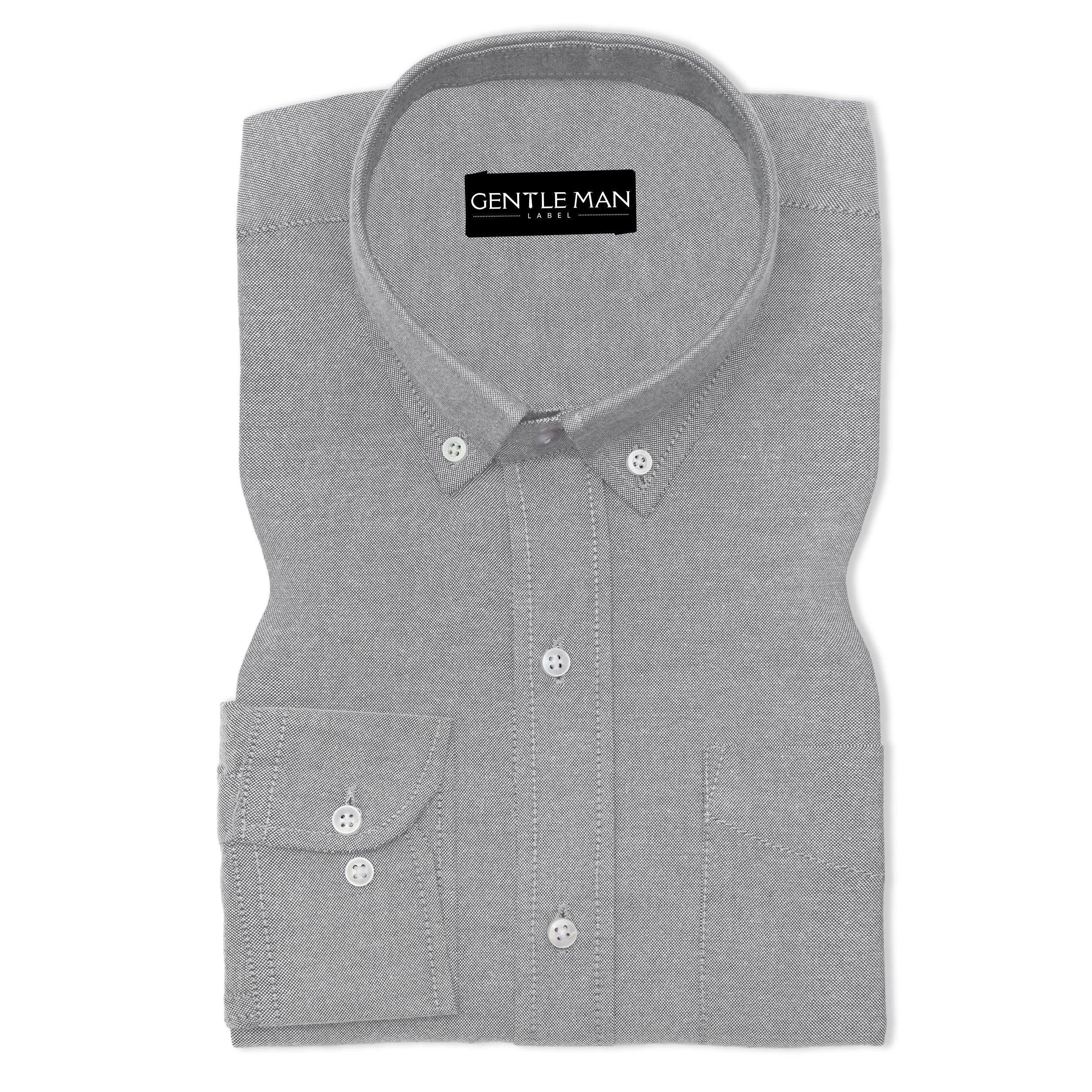 Silver Oxford Cotton Shirt For Man