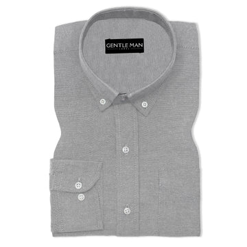 Silver Oxford Cotton Shirt For Man