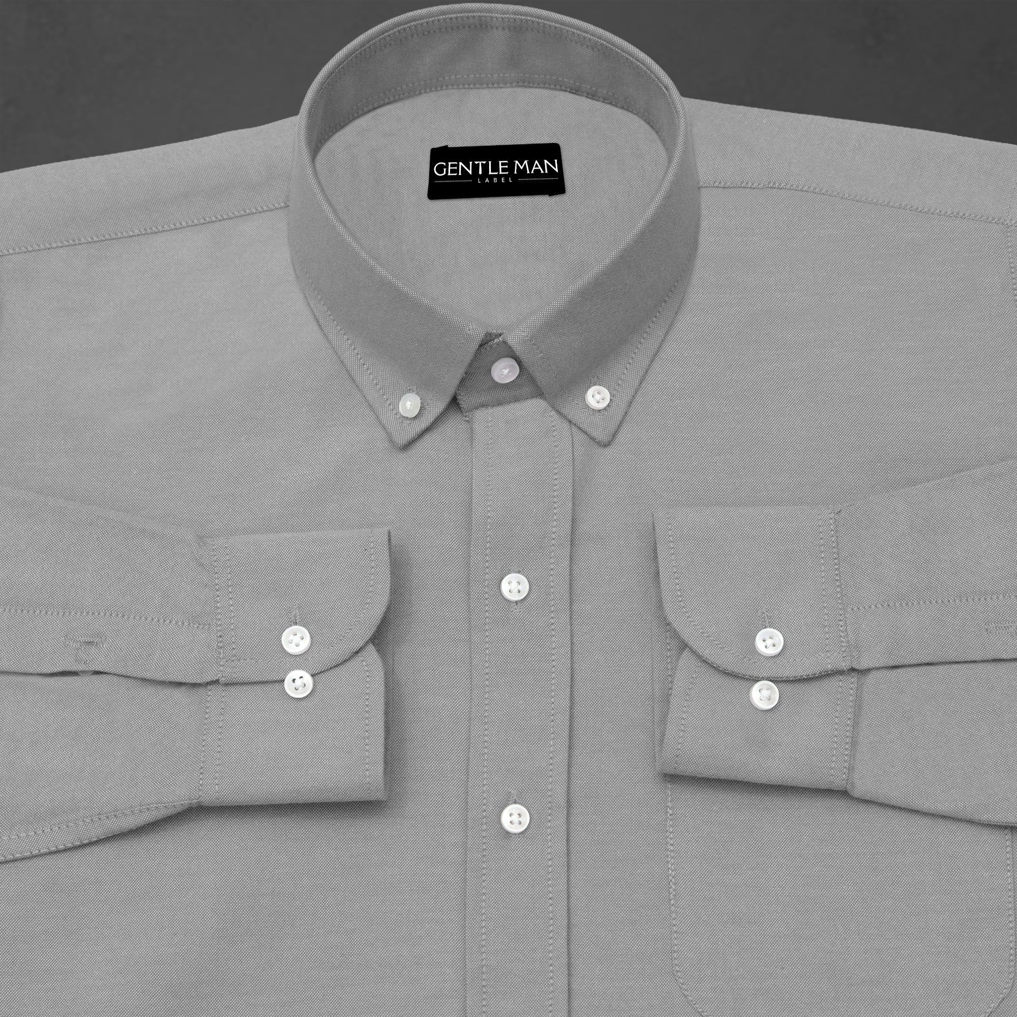 Silver Oxford Cotton Shirt For Man