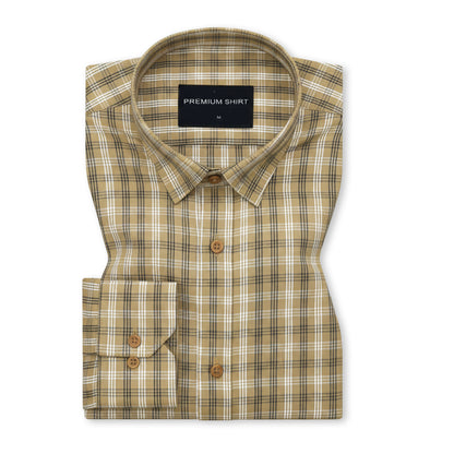 Tan Classic Check Cotton Blend Shirt For Men