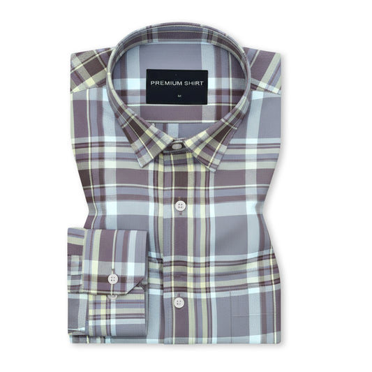 Walnut Beige Classic Check Cotton Shirt for Men