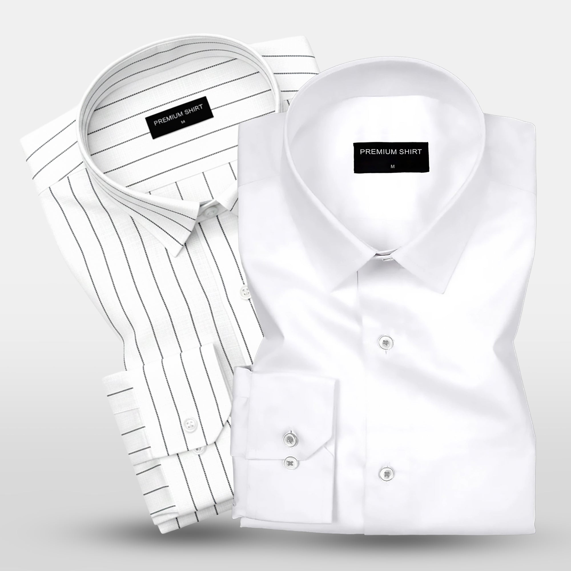 Pearl White Satin & Fine Black Pinstripe Linen Shirts Bundle for Men