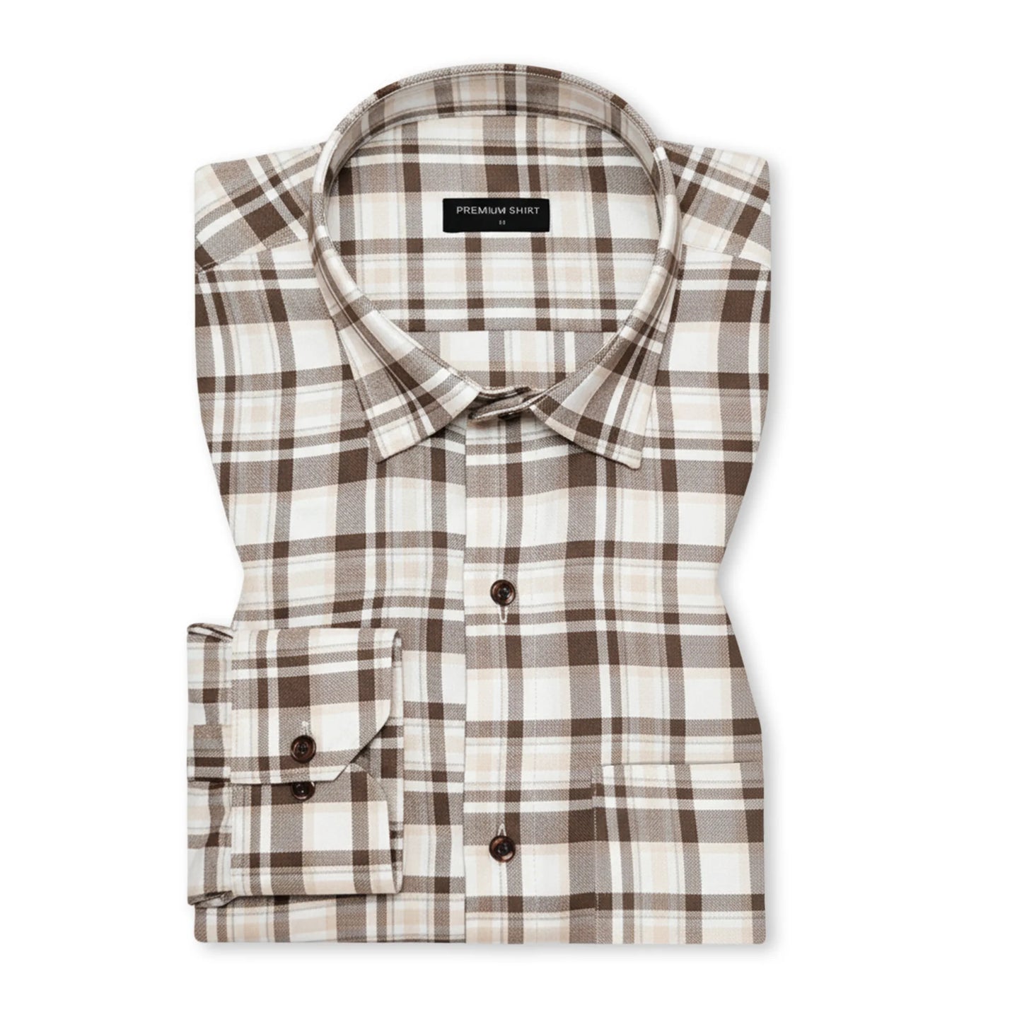 Cream & Brown Classic Check Cotton Blend Shirt for Men