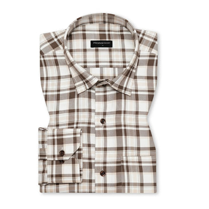 Cream & Brown Classic Check Cotton Blend Shirt for Men