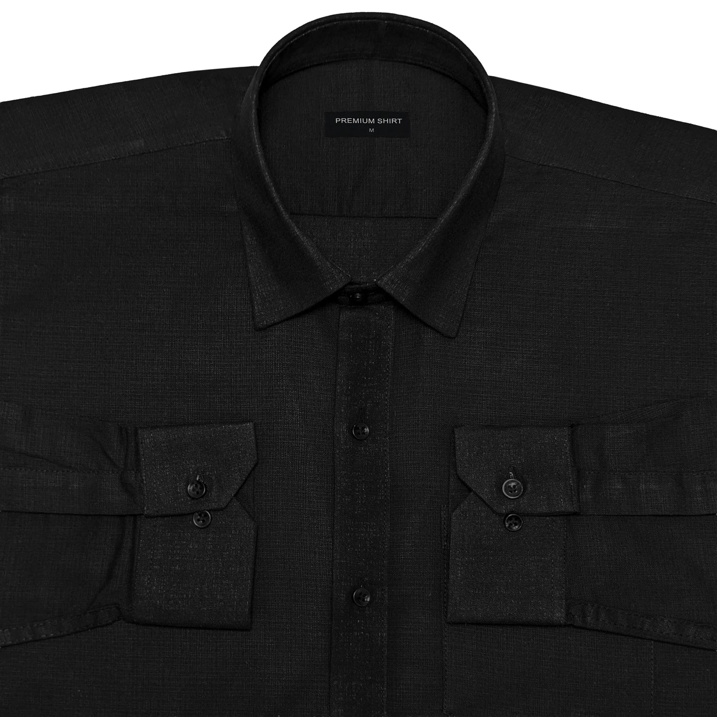 Black Textured Linen Shirt For Men