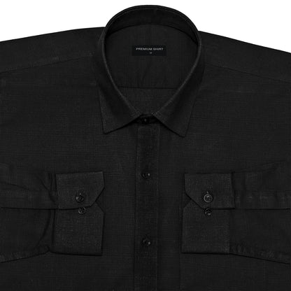 Black Textured Linen Shirt For Men