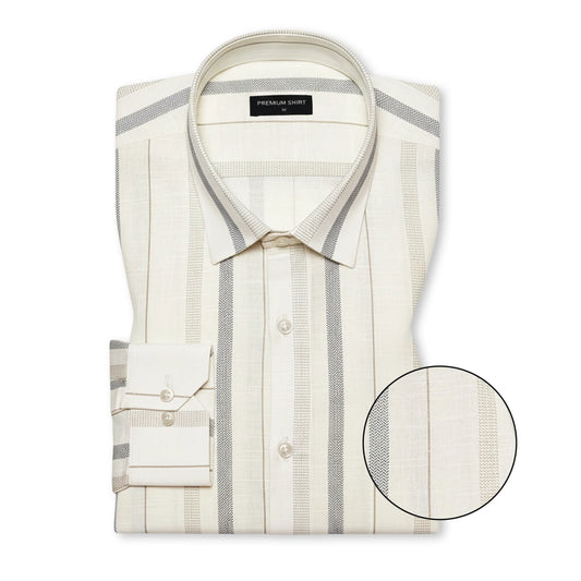 Charcoal Beige Stripe Linen Shirt For Men