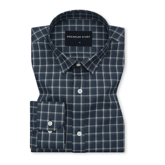 Dark Sapphire Classic Check Cotton Blend Shirt for Men