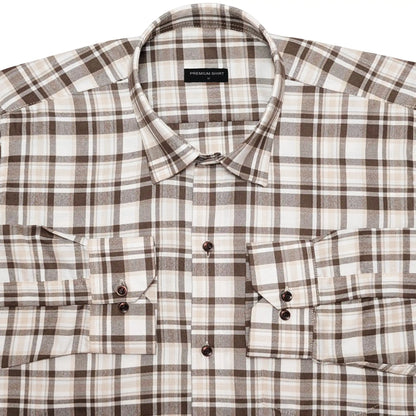 Cream & Brown Classic Check Cotton Blend Shirt for Men