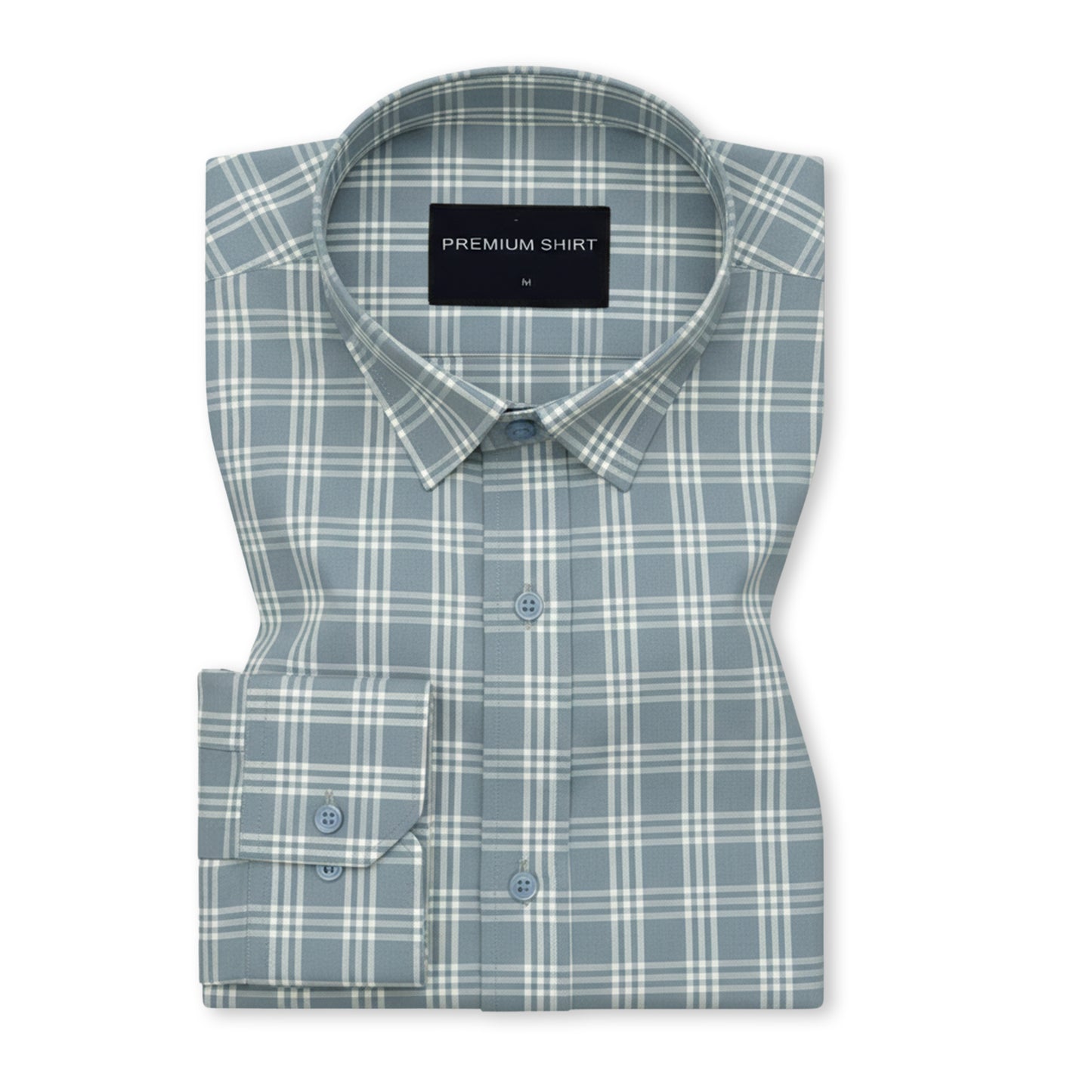 Frosted Teal Classic Check Paper Cotton Shirt For Men