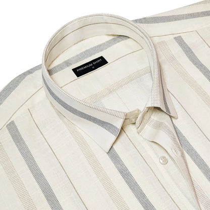 Charcoal Beige Stripe Linen Shirt For Men