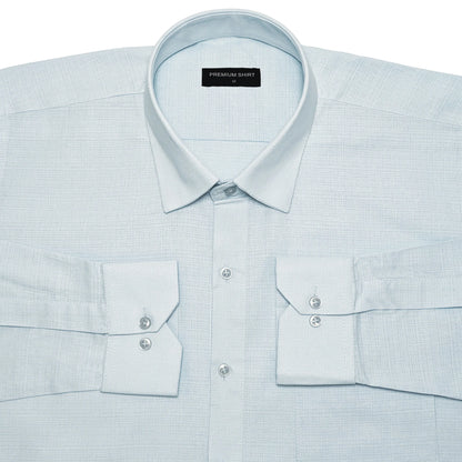 Sky Blue Textured Linen Shirt For Men