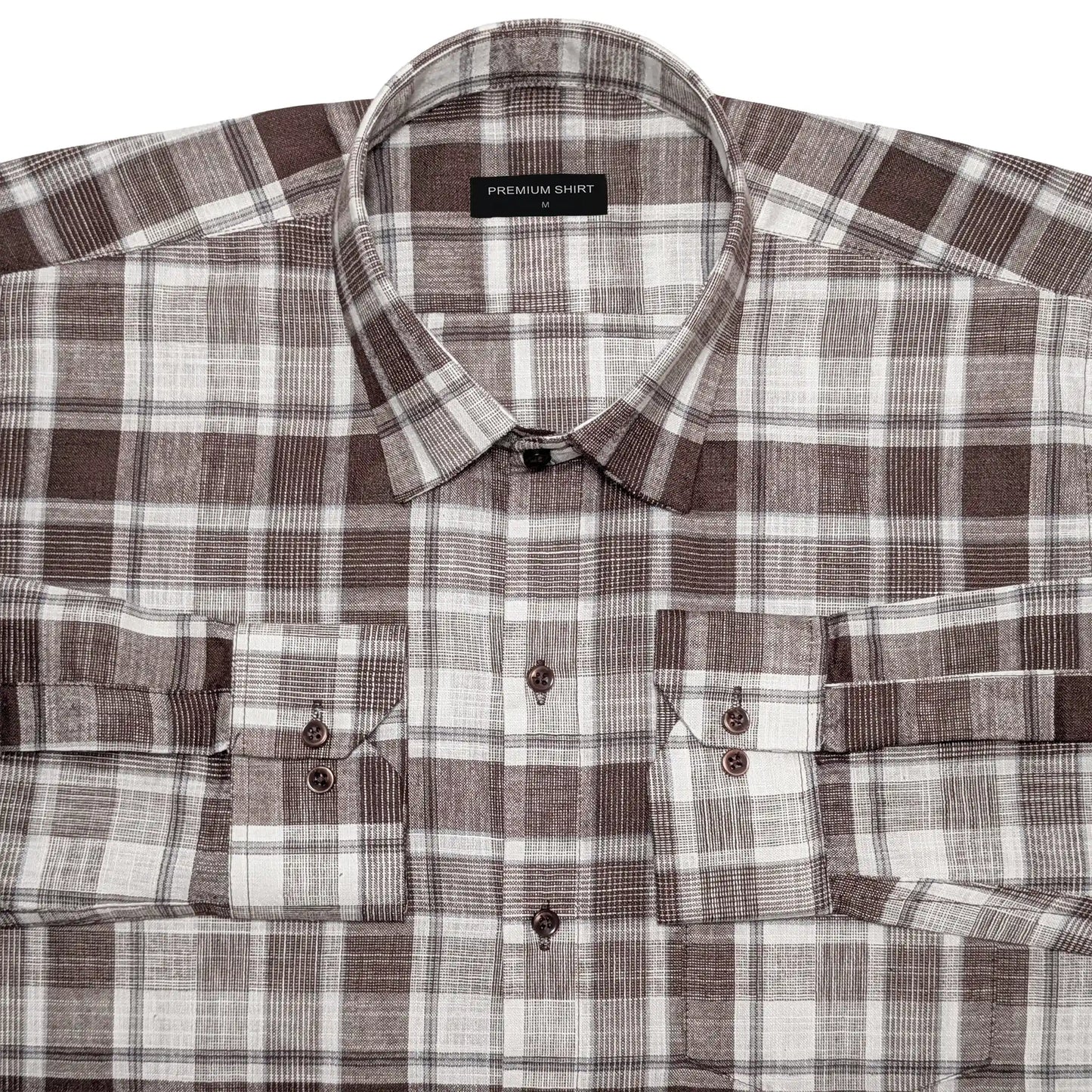 Brown Check Linen Shirt For Men