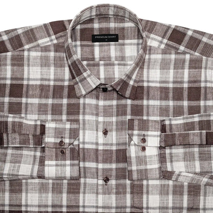 Brown Check Linen Shirt For Men