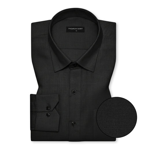 Black Textured Linen Shirt For Men