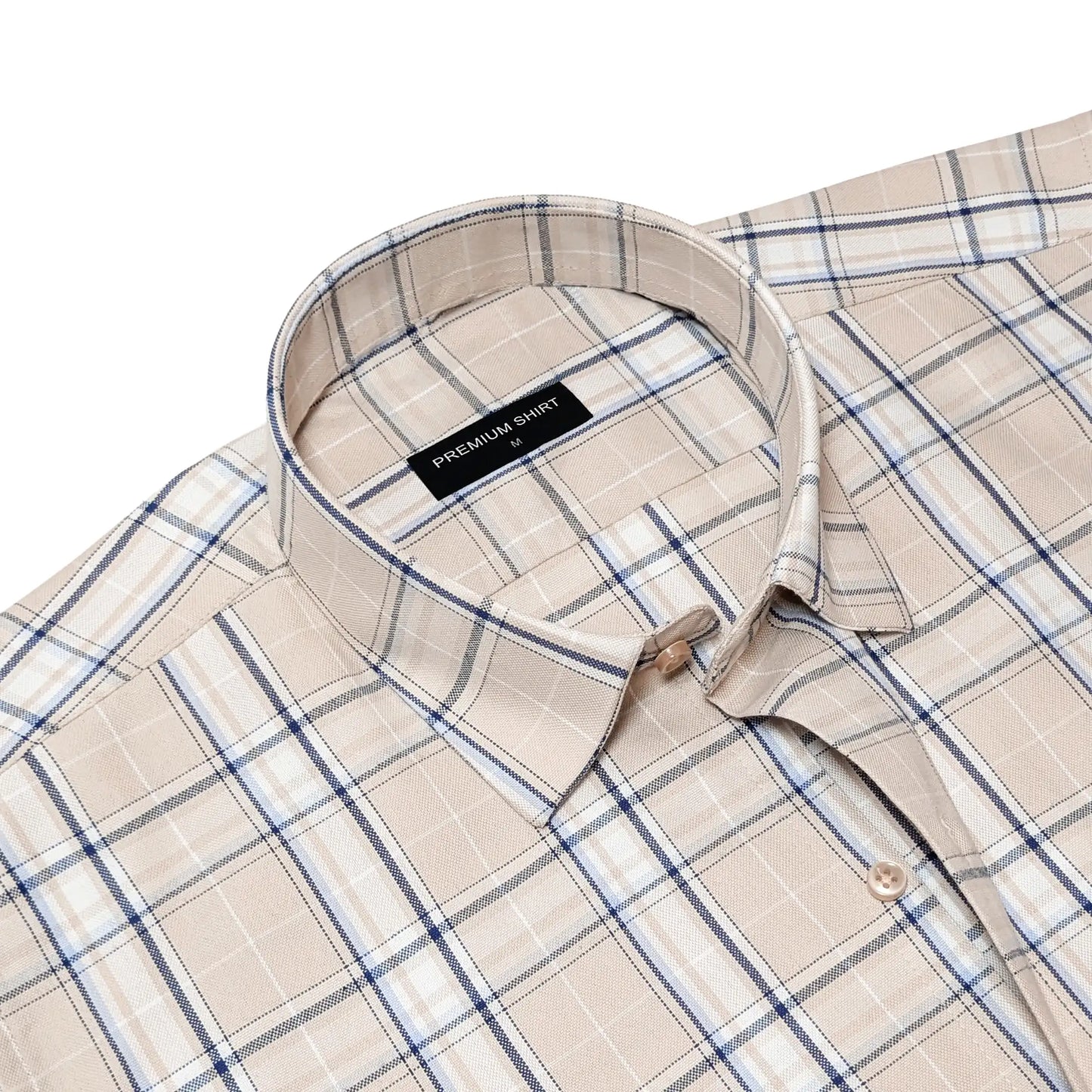 Beige & Blue Classic Check Oxford Shirt for Men
