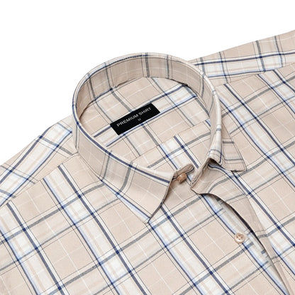 Beige & Blue Classic Check Oxford Shirt for Men