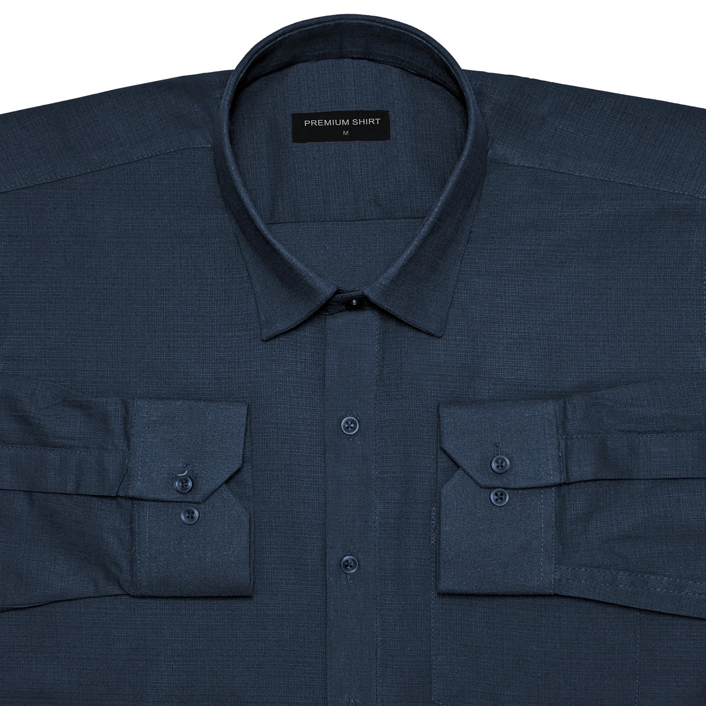 Dark Blue Textured Linen Shirt For Men