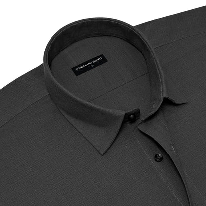 Dark Grey Textured Linen Shirt For Men