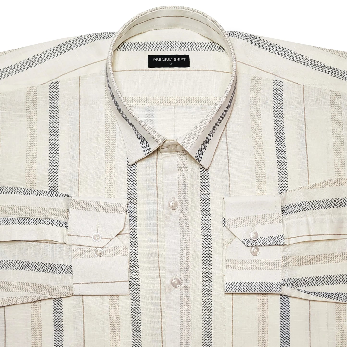 Charcoal Beige Stripe Linen Shirt For Men