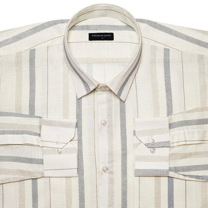 Charcoal Beige Stripe Linen Shirt For Men