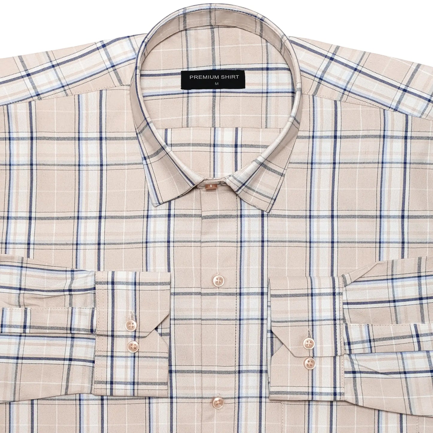 Beige & Blue Classic Check Oxford Shirt for Men