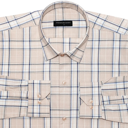 Beige & Blue Classic Check Oxford Shirt for Men
