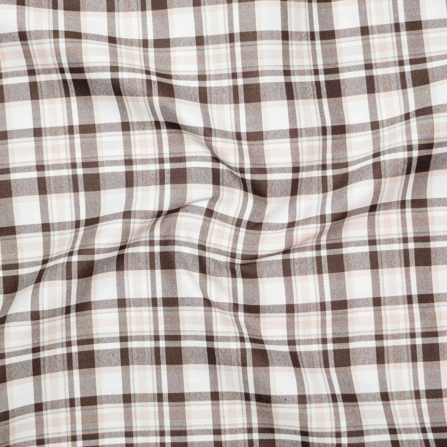 Cream & Brown Classic Check Cotton Blend Shirt for Men
