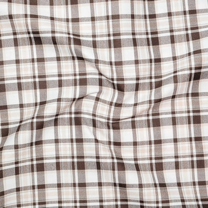 Cream & Brown Classic Check Cotton Blend Shirt for Men