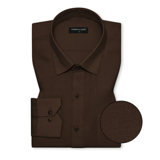 Brown Textured Linen Shirt For Men