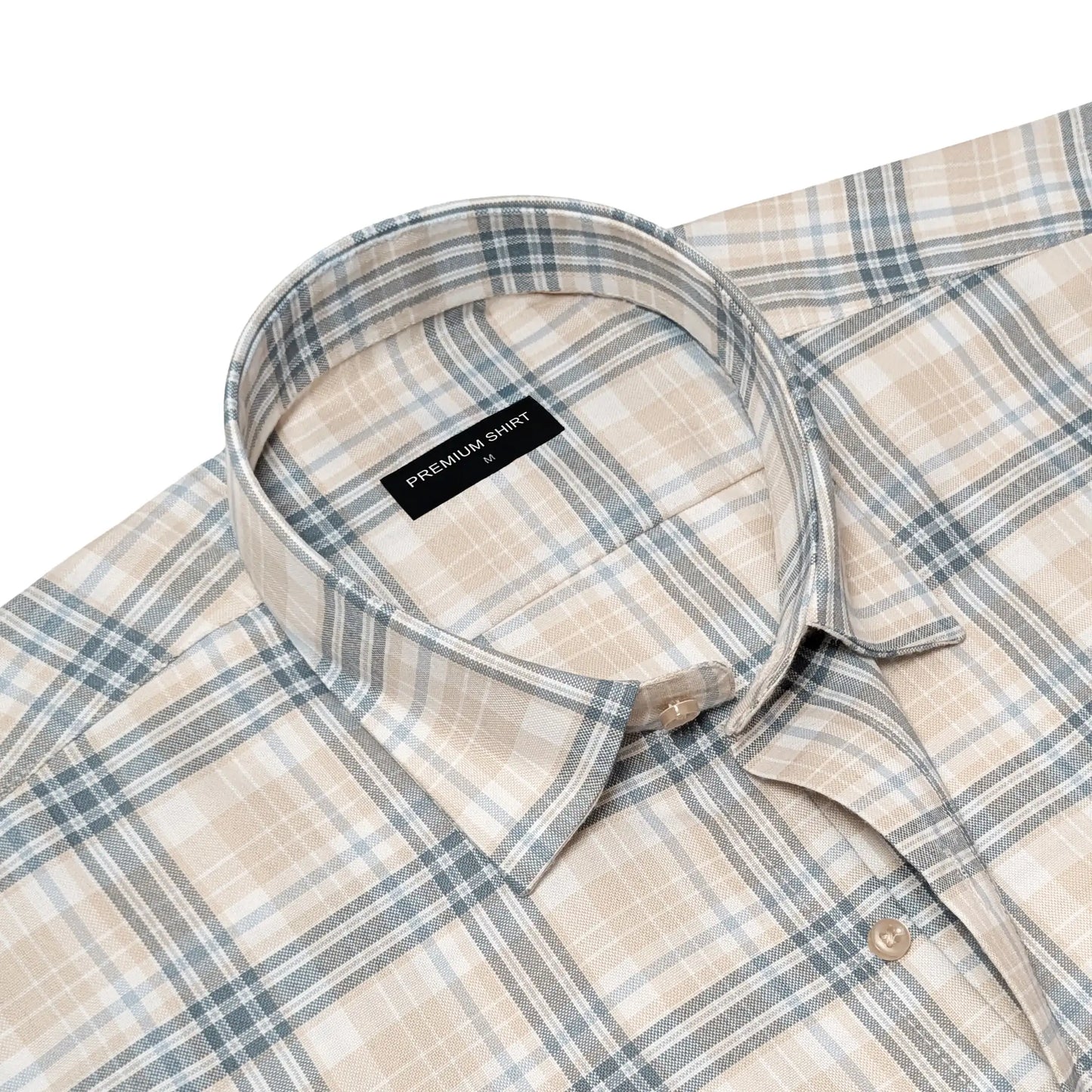 Beige & Teal Classic Check Cotton Blend Shirt for Men