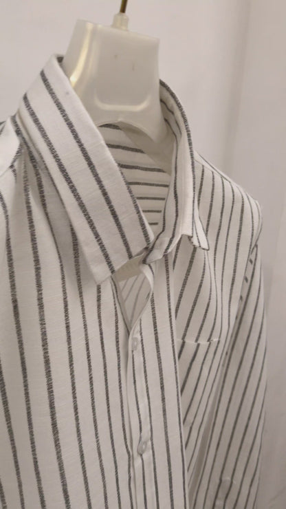 Charcoal Pinstripe Linen Shirt For Men