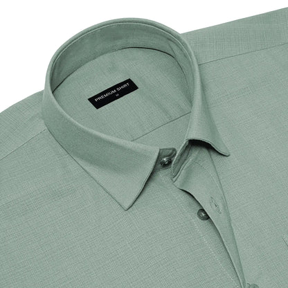 Green Textured Linen Shirt For Men