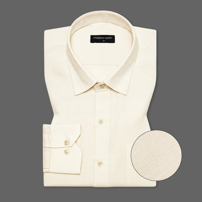 Cream Textured Linen Shirt For Men