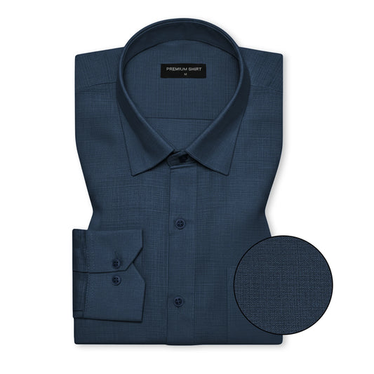 Dark Blue Textured Linen Shirt For Men