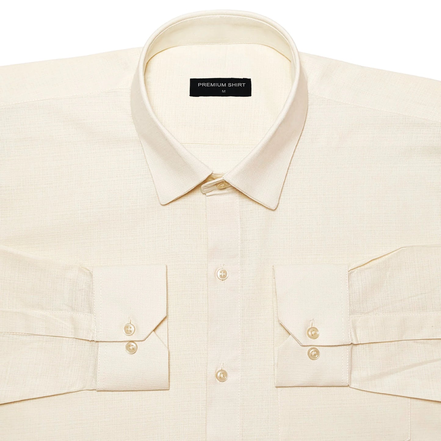 Cream Textured Linen Shirt For Men