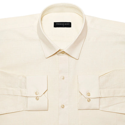 Cream Textured Linen Shirt For Men