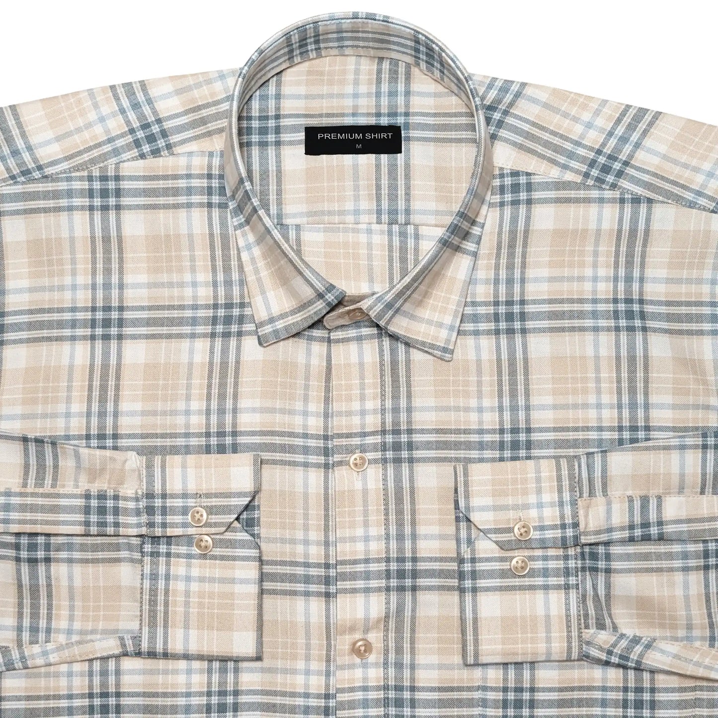 Beige & Teal Classic Check Cotton Blend Shirt for Men