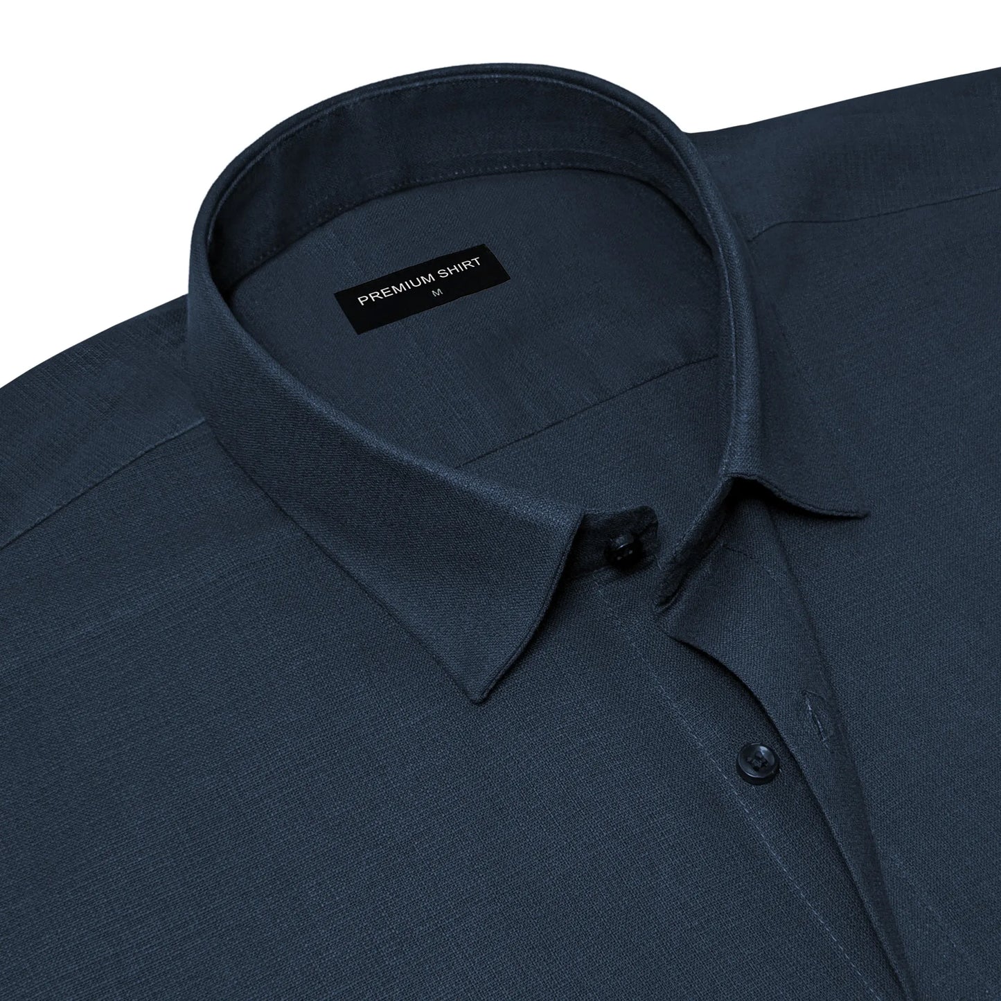 Dark Blue Textured Linen Shirt For Men
